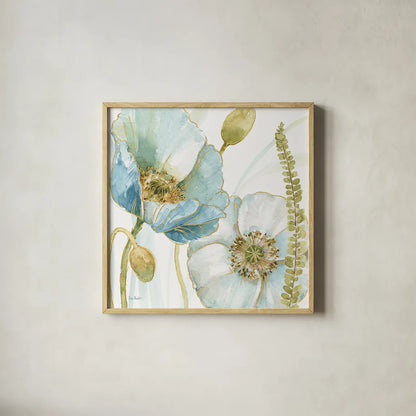 My Greenhouse Flowers IV by Lisa Audit. Shown in a natural wood glass frame for a timeless modern aesthetic. Available as an archival giclee rolled canvas, fine art paper, or poster print. SKU 20394a.
