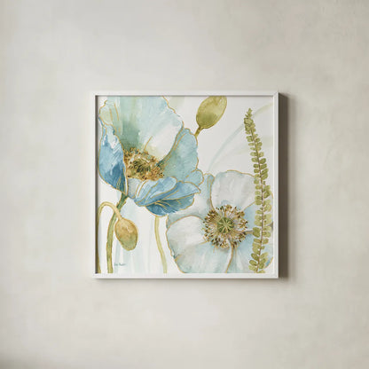 My Greenhouse Flowers IV by Lisa Audit. Shown in a crisp white glass frame for a clean and minimalist style. Available as an archival giclee rolled canvas, fine art paper, or poster print. SKU 20394a.