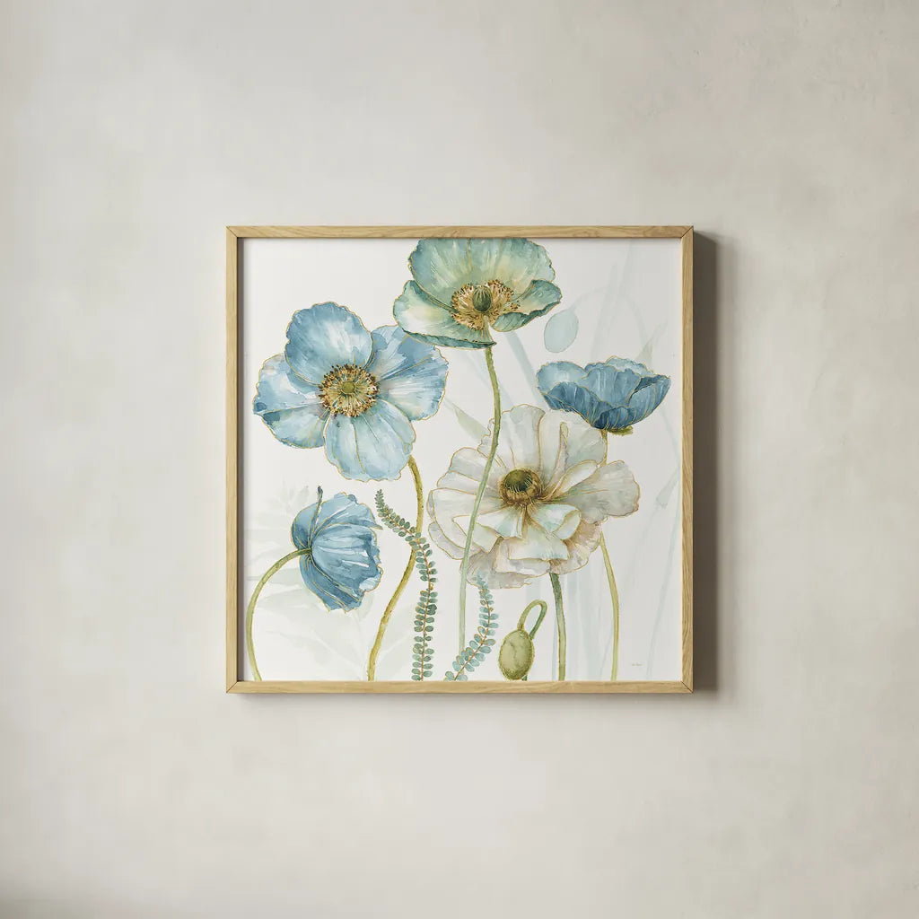 My Greenhouse Flowers VI Crop by Lisa Audit. Shown in a natural wood glass frame for a timeless modern aesthetic. Available as an archival giclee rolled canvas, fine art paper, or poster print. SKU 20396a.