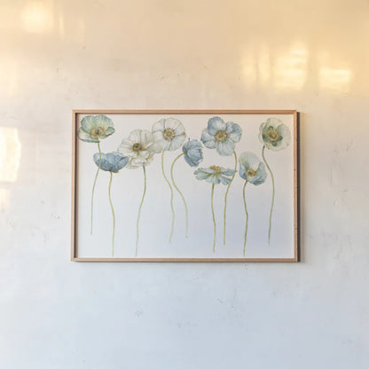 My Greenhouse Poppies Silhouettes by Lisa Audit. shown as a paper print in a natural frame. Available as a archival giclee rolled canvas, fine art paper, or poster print. SKU 28550i.