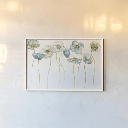 My Greenhouse Poppies Silhouettes by Lisa Audit. shown as a paper print in a white frame. Available as a archival giclee rolled canvas, fine art paper, or poster print. SKU 28550i.