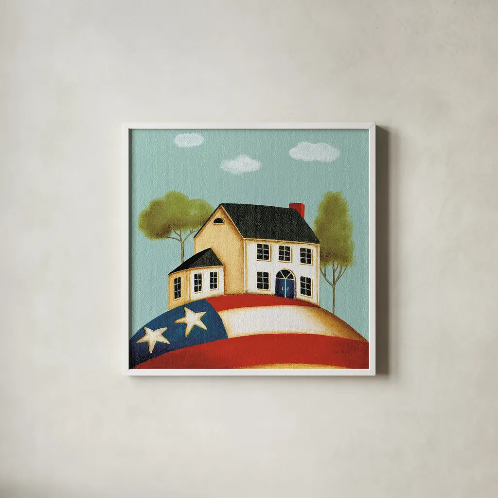 My Home I by Lisa Audit. Shown in a crisp white glass frame for a clean and minimalist style. Available as an archival giclee rolled canvas, fine art paper, or poster print. SKU 69595a.