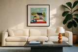 My Home I by Lisa Audit. Displayed in a glass frame with matte in a clean modern living room. Available as an archival giclee rolled canvas, fine art paper, or poster print. SKU 69595a.