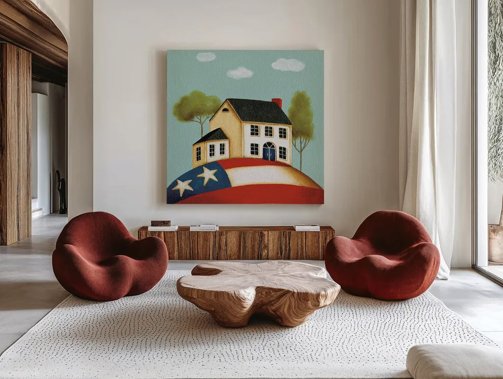 My Home I by Lisa Audit. Shown as extra-large giant wall art in a modern living room. Available as an archival giclee rolled canvas, fine art paper, or poster print. SKU 69595a.