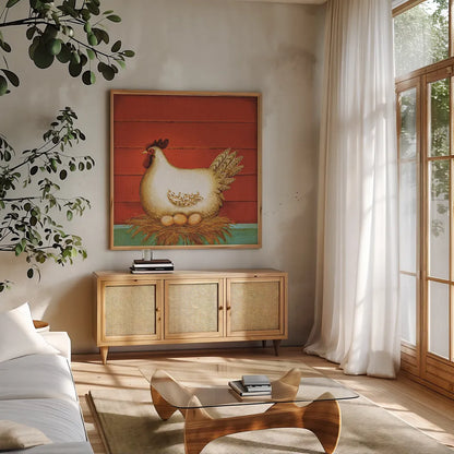 My Home III by Lisa Audit. Shown in a natural wood frame in a cozy modern living room. Available as an archival giclee rolled canvas, fine art paper, or poster print. SKU 69597a.
