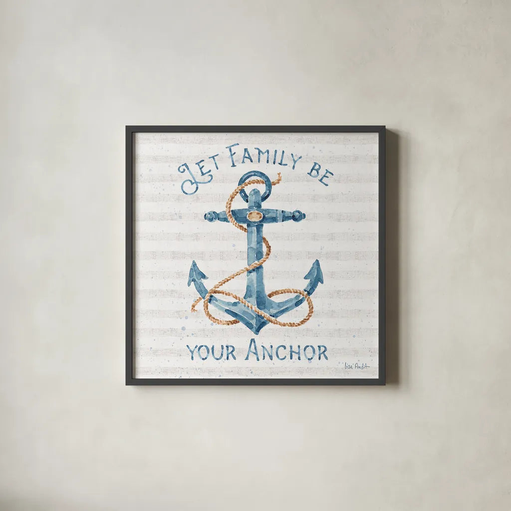 Nautical Life IV by Lisa Audit. Shown in a sleek black glass frame for a contemporary gallery look. Available as an archival giclee rolled canvas, fine art paper, or poster print. SKU 46519a.