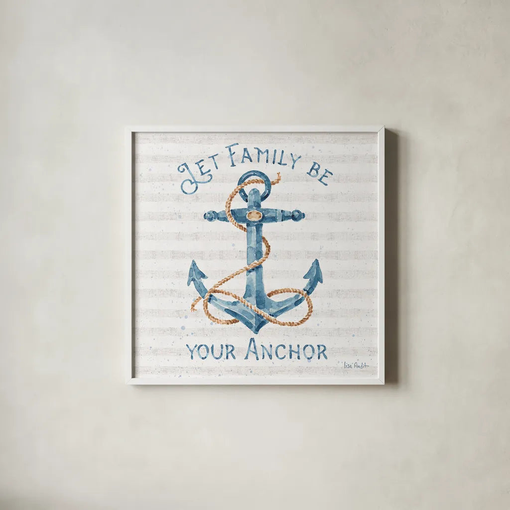 Nautical Life IV by Lisa Audit. Shown in a crisp white glass frame for a clean and minimalist style. Available as an archival giclee rolled canvas, fine art paper, or poster print. SKU 46519a.