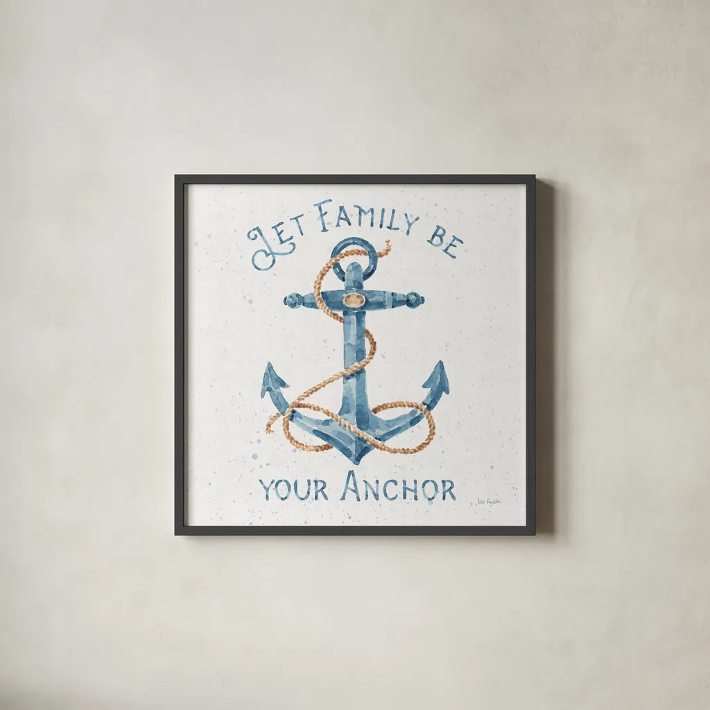 Nautical Life IV No Stripes by Lisa Audit. Shown in a sleek black glass frame for a contemporary gallery look. Available as an archival giclee rolled canvas, fine art paper, or poster print. SKU 48167a.