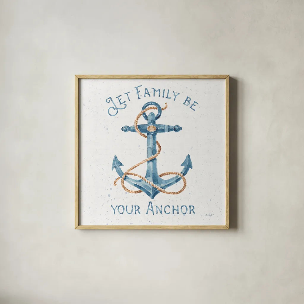 Nautical Life IV No Stripes by Lisa Audit. Shown in a natural wood glass frame for a timeless modern aesthetic. Available as an archival giclee rolled canvas, fine art paper, or poster print. SKU 48167a.