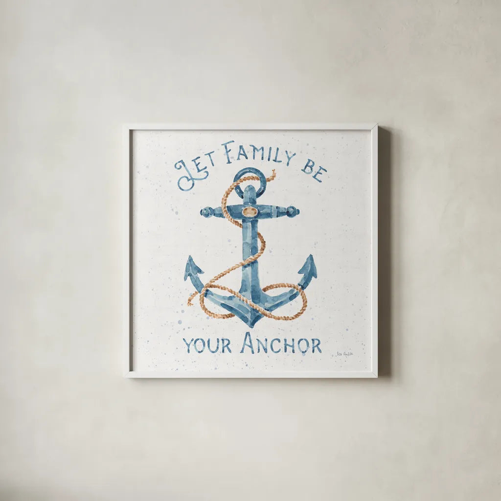 Nautical Life IV No Stripes by Lisa Audit. Shown in a crisp white glass frame for a clean and minimalist style. Available as an archival giclee rolled canvas, fine art paper, or poster print. SKU 48167a.