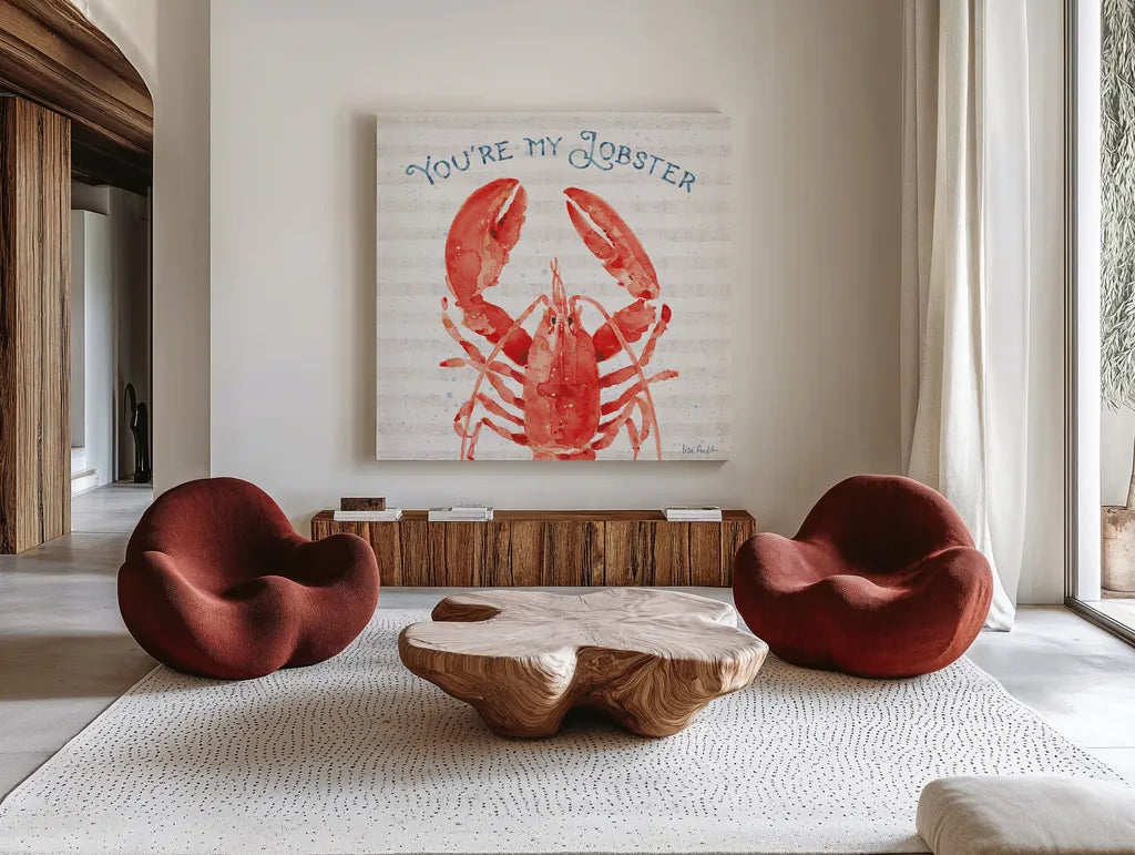 Nautical Life IX by Lisa Audit. Shown as extra-large giant wall art in a modern living room. Available as an archival giclee rolled canvas, fine art paper, or poster print. SKU 46524a.
