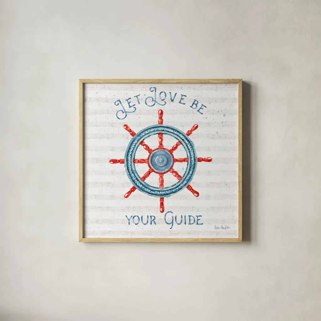 Nautical Life V by Lisa Audit. Shown in a natural wood glass frame for a timeless modern aesthetic. Available as an archival giclee rolled canvas, fine art paper, or poster print. SKU 46520a.