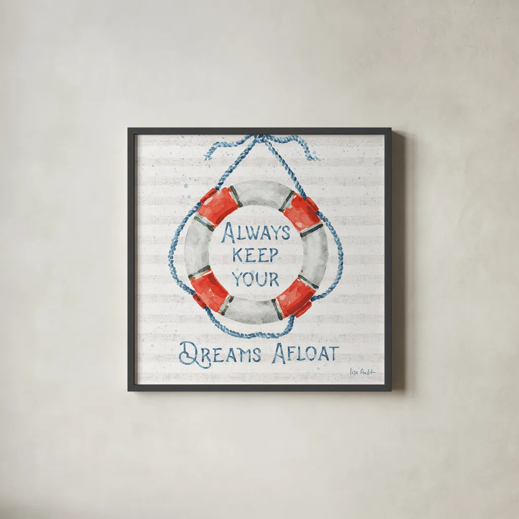 Nautical Life VI by Lisa Audit. Shown in a sleek black glass frame for a contemporary gallery look. Available as an archival giclee rolled canvas, fine art paper, or poster print. SKU 46521a.