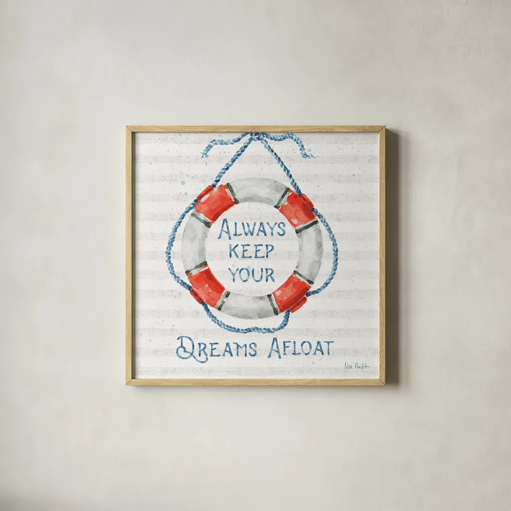 Nautical Life VI by Lisa Audit. Shown in a natural wood glass frame for a timeless modern aesthetic. Available as an archival giclee rolled canvas, fine art paper, or poster print. SKU 46521a.