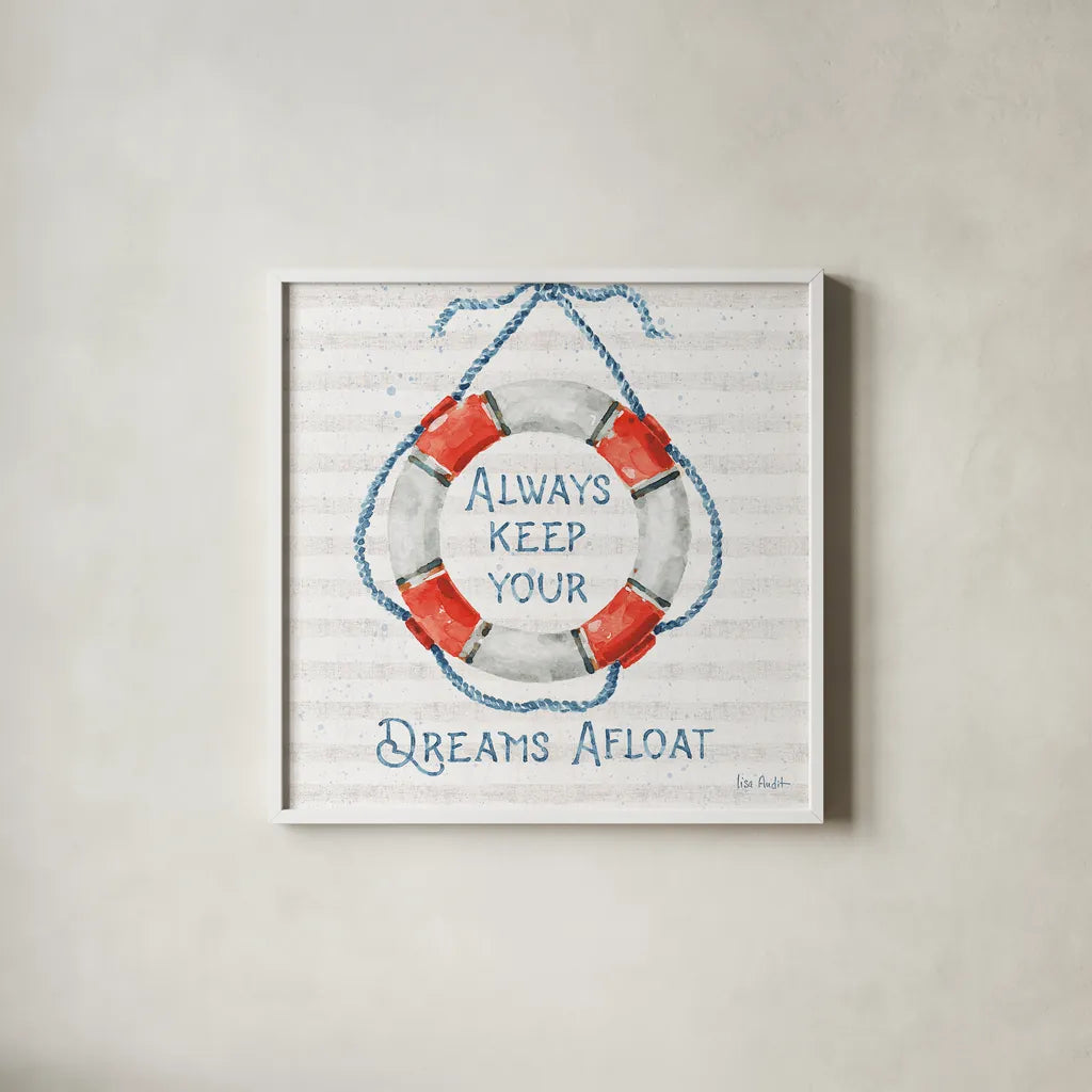 Nautical Life VI by Lisa Audit. Shown in a crisp white glass frame for a clean and minimalist style. Available as an archival giclee rolled canvas, fine art paper, or poster print. SKU 46521a.