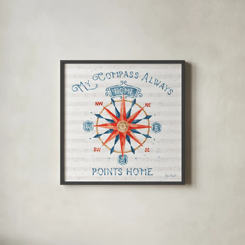 Nautical Life VII by Lisa Audit. Shown in a sleek black glass frame for a contemporary gallery look. Available as an archival giclee rolled canvas, fine art paper, or poster print. SKU 46522a.