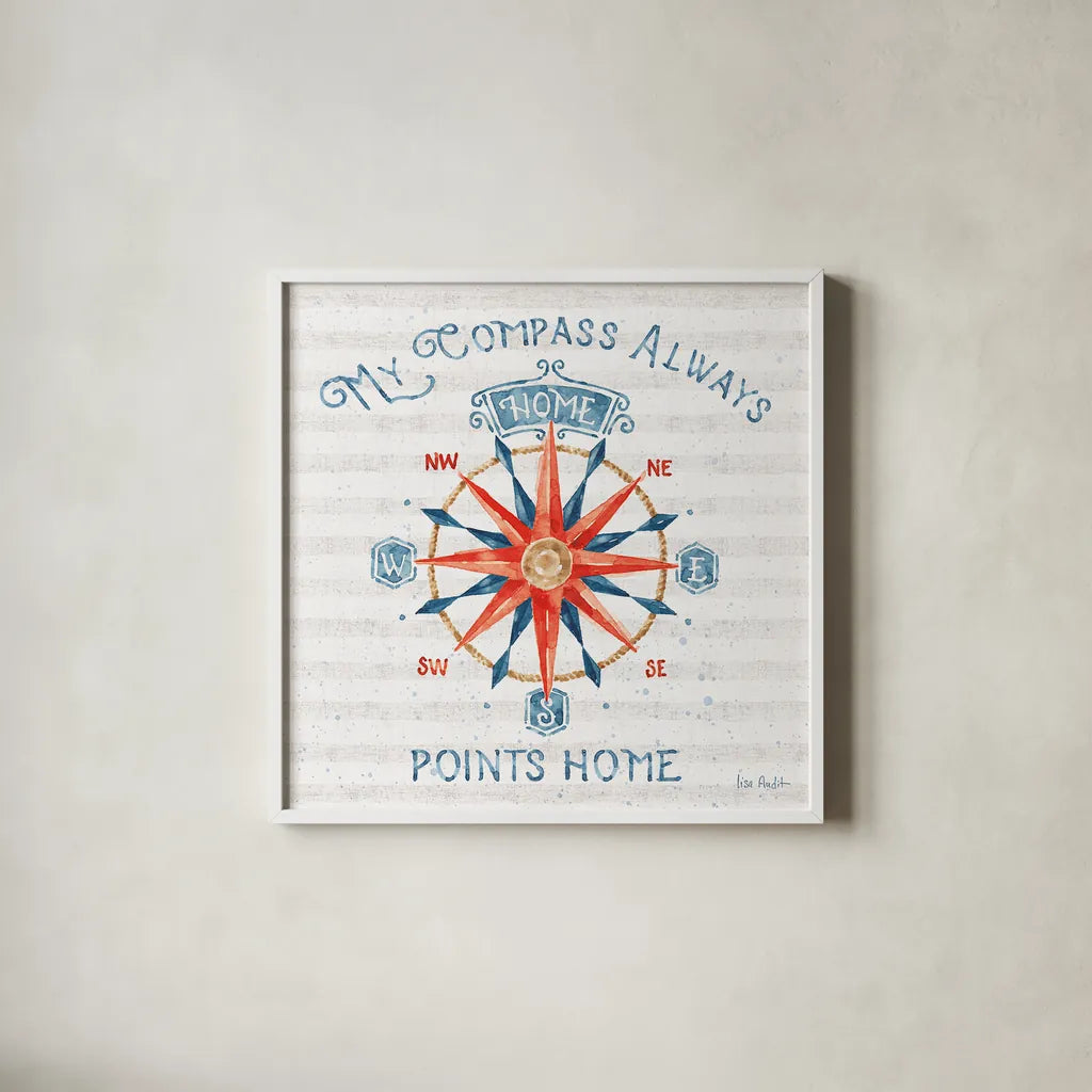 Nautical Life VII by Lisa Audit. Shown in a crisp white glass frame for a clean and minimalist style. Available as an archival giclee rolled canvas, fine art paper, or poster print. SKU 46522a.