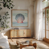 Ocean Dream VI no Filigree by Lisa Audit. Shown in a natural wood frame in a cozy modern living room. Available as an archival giclee rolled canvas, fine art paper, or poster print. SKU 28396a.