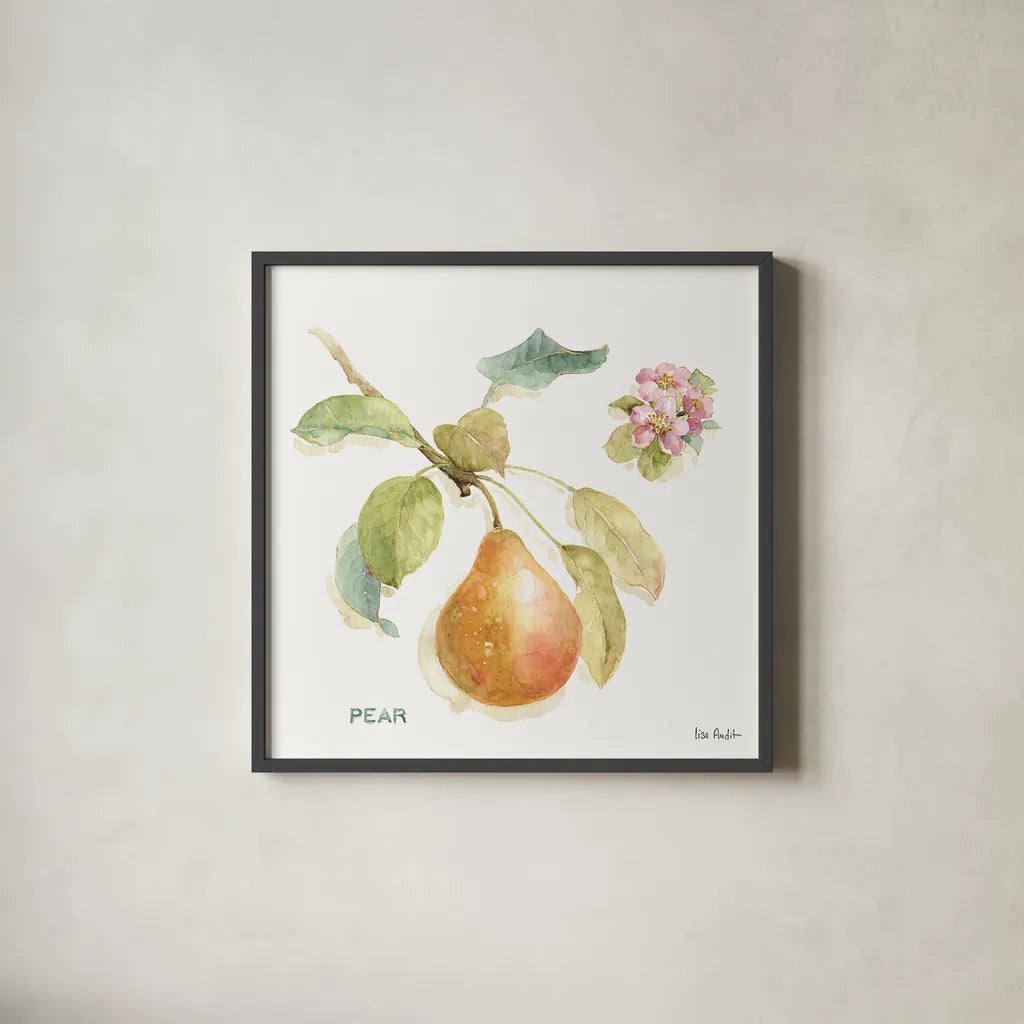 Orchard Bloom II by Lisa Audit. Shown in a sleek black glass frame for a contemporary gallery look. Available as an archival giclee rolled canvas, fine art paper, or poster print. SKU 21738a.