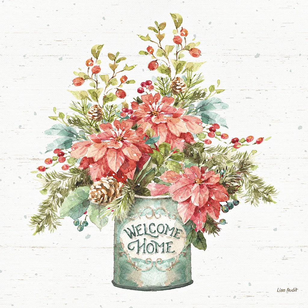 Our Christmas Story Bouquet on Birch by Lisa Audit. SKU 47919a. Archival Giclee Fine art print for wall decor.