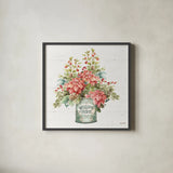 Our Christmas Story Bouquet on Birch by Lisa Audit. Shown in a sleek black glass frame for a contemporary gallery look. Available as an archival giclee rolled canvas, fine art paper, or poster print. SKU 47919a.
