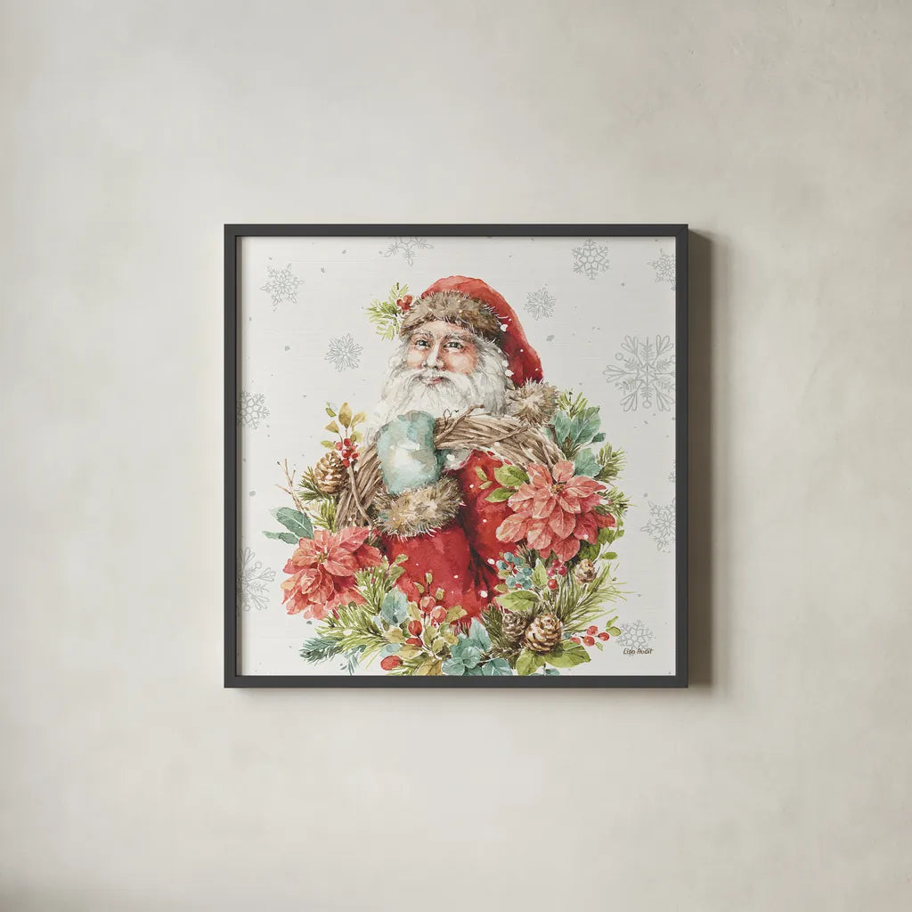 Our Christmas Story III by Lisa Audit. Shown in a sleek black glass frame for a contemporary gallery look. Available as an archival giclee rolled canvas, fine art paper, or poster print. SKU 47732a.