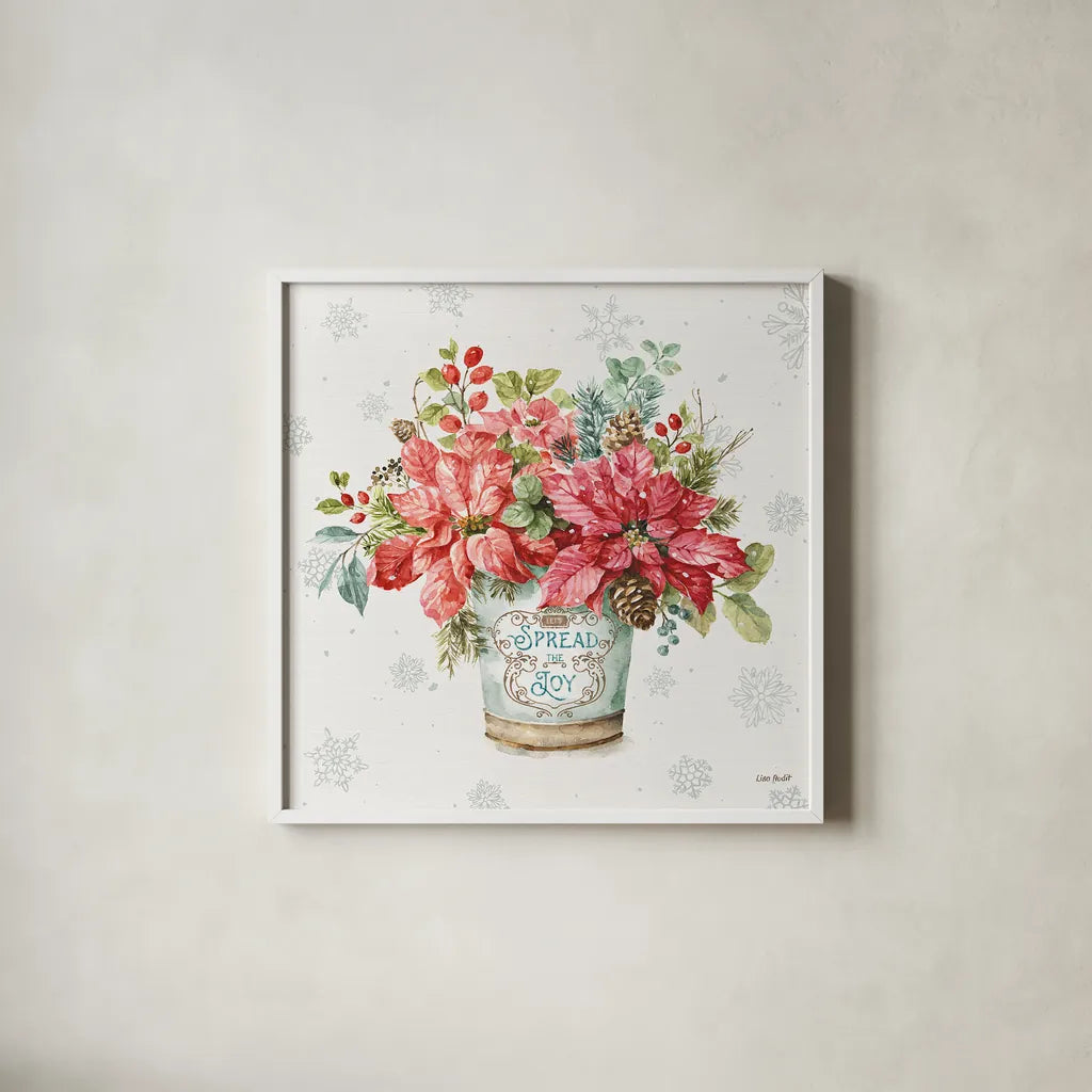 Our Christmas Story IV by Lisa Audit. Shown in a crisp white glass frame for a clean and minimalist style. Available as an archival giclee rolled canvas, fine art paper, or poster print. SKU 47733a.