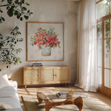 Our Christmas Story IV by Lisa Audit. Shown in a natural wood frame in a cozy modern living room. Available as an archival giclee rolled canvas, fine art paper, or poster print. SKU 47733a.