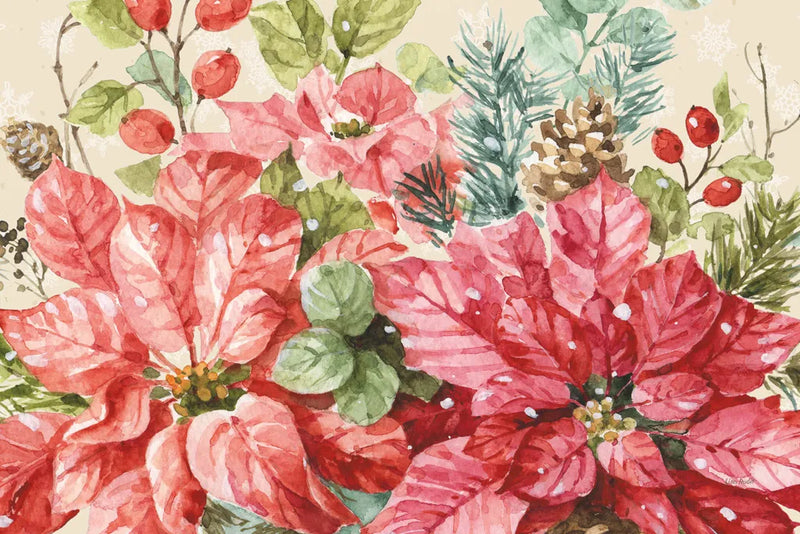Our Christmas Story Poinsettias by Lisa Audit. SKU 68236i. Archival Giclee Fine art print for wall decor.