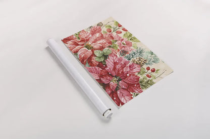 Our Christmas Story Poinsettias by Lisa Audit. shown as a rolled paper print. Available as archival giclee rolled canvas, fine art paper, or poster print. SKU 68236i.