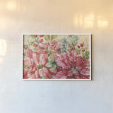 Our Christmas Story Poinsettias by Lisa Audit. shown as a paper print in a white frame. Available as a archival giclee rolled canvas, fine art paper, or poster print. SKU 68236i.