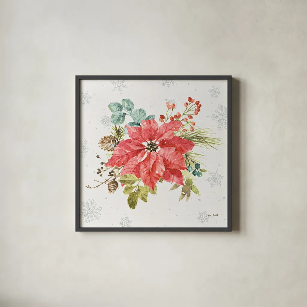 Our Christmas Story VII by Lisa Audit. Shown in a sleek black glass frame for a contemporary gallery look. Available as an archival giclee rolled canvas, fine art paper, or poster print. SKU 47736a.