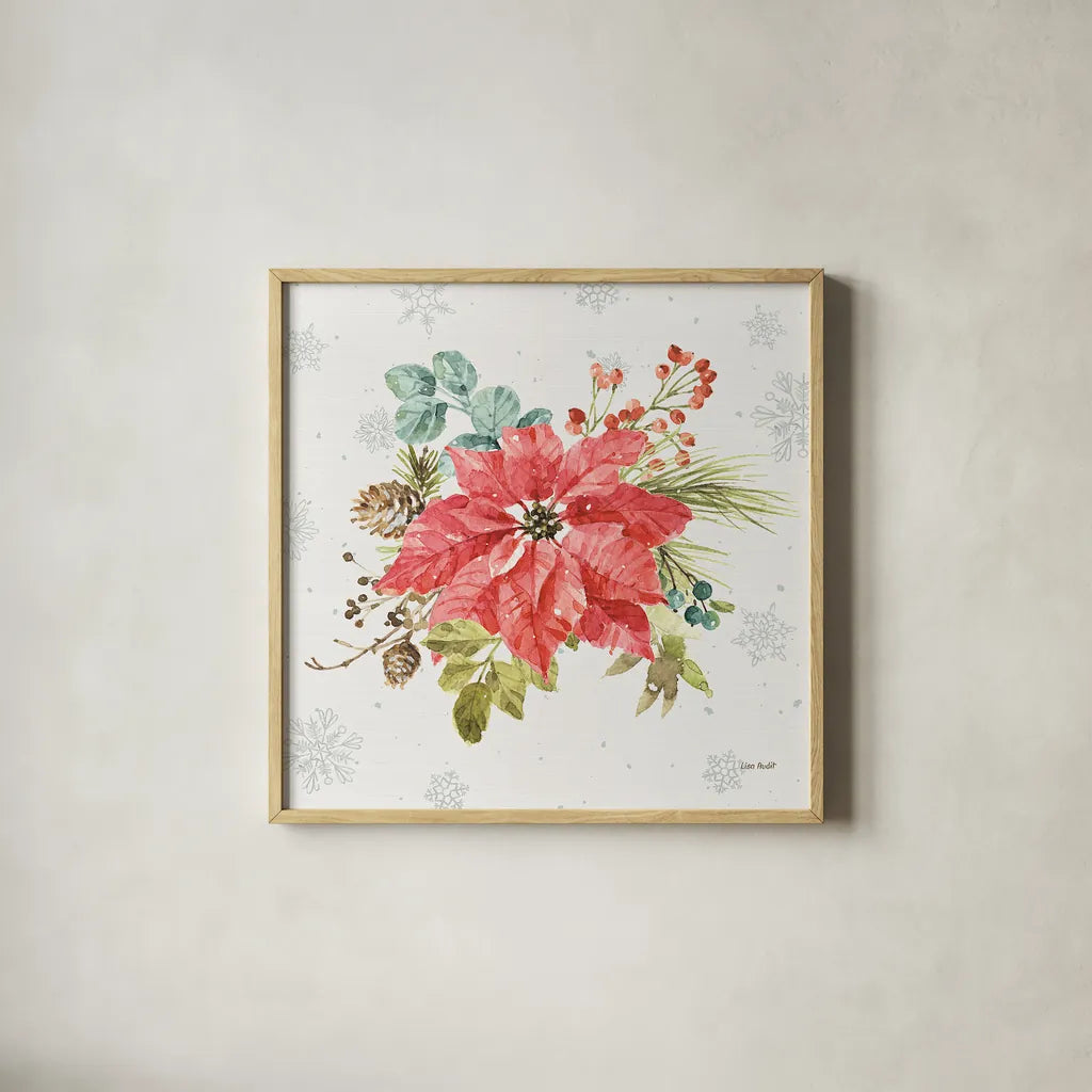 Our Christmas Story VII by Lisa Audit. Shown in a natural wood glass frame for a timeless modern aesthetic. Available as an archival giclee rolled canvas, fine art paper, or poster print. SKU 47736a.