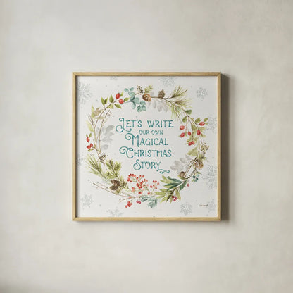 Our Christmas Story VIII by Lisa Audit. Shown in a natural wood glass frame for a timeless modern aesthetic. Available as an archival giclee rolled canvas, fine art paper, or poster print. SKU 47737a.