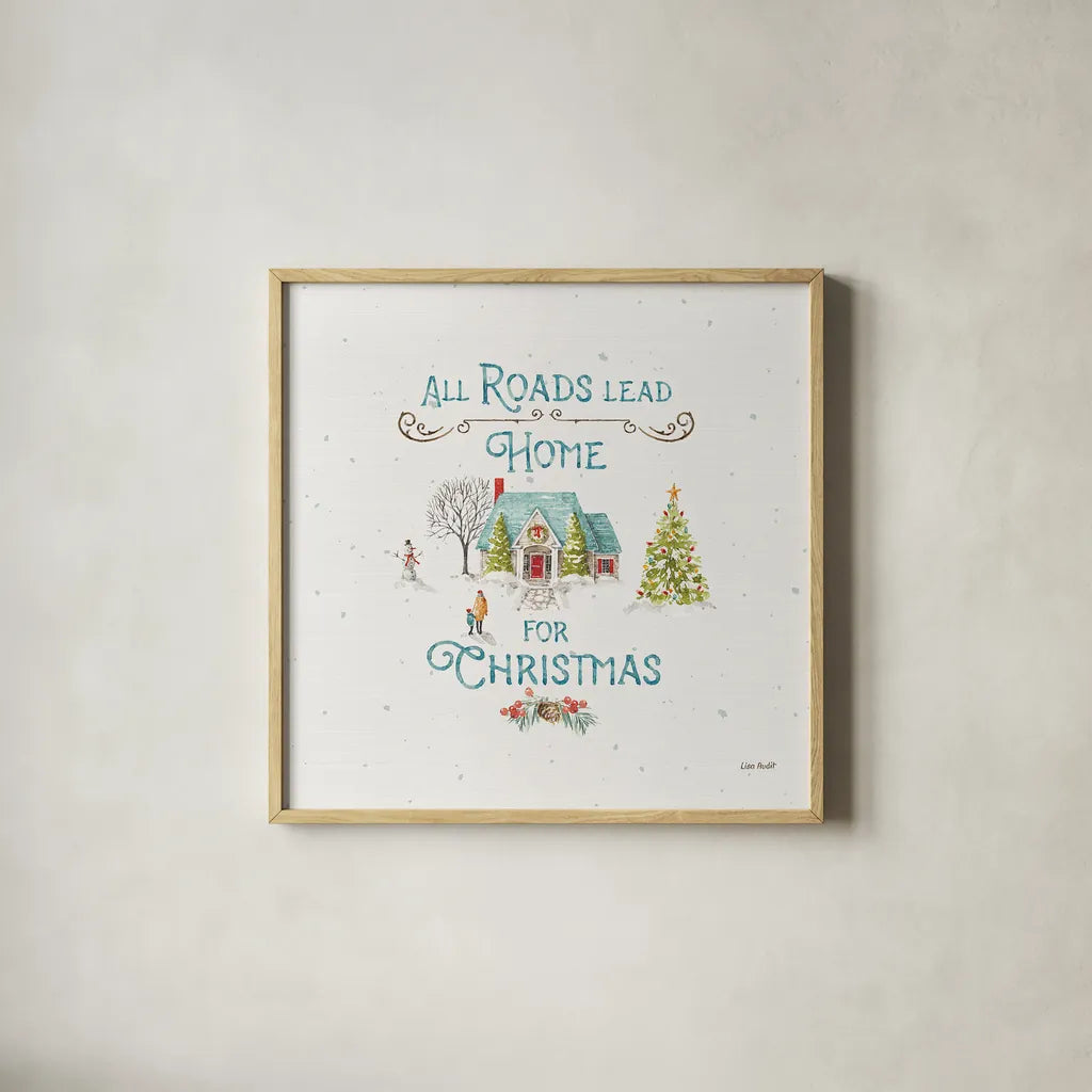 Our Christmas Story X by Lisa Audit. Shown in a natural wood glass frame for a timeless modern aesthetic. Available as an archival giclee rolled canvas, fine art paper, or poster print. SKU 47739a.