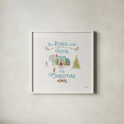 Our Christmas Story X by Lisa Audit. Shown in a crisp white glass frame for a clean and minimalist style. Available as an archival giclee rolled canvas, fine art paper, or poster print. SKU 47739a.