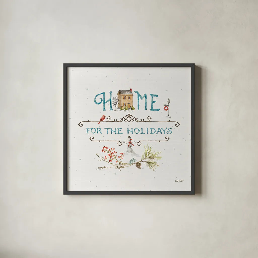 Our Christmas Story XI by Lisa Audit. Shown in a sleek black glass frame for a contemporary gallery look. Available as an archival giclee rolled canvas, fine art paper, or poster print. SKU 47740a.