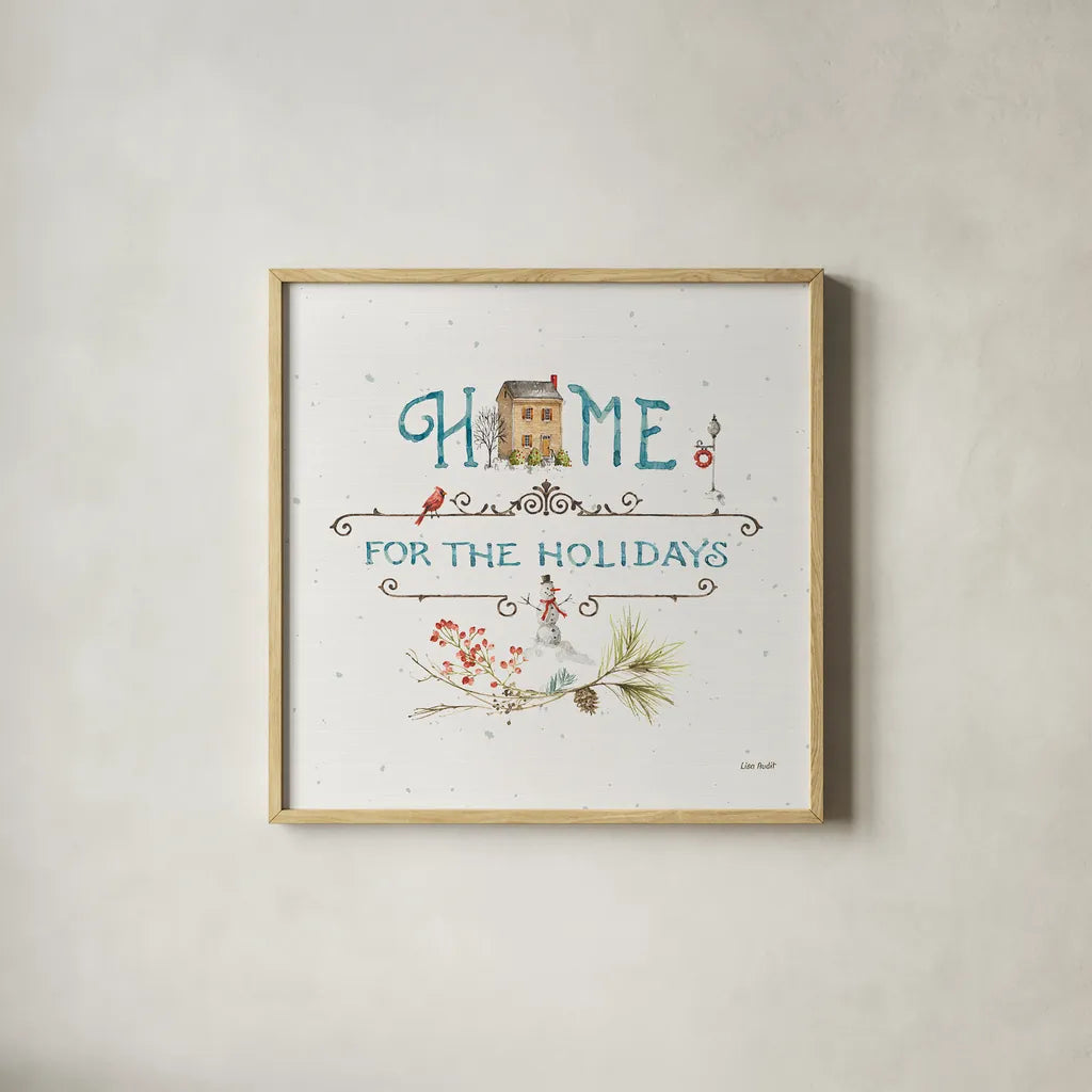 Our Christmas Story XI by Lisa Audit. Shown in a natural wood glass frame for a timeless modern aesthetic. Available as an archival giclee rolled canvas, fine art paper, or poster print. SKU 47740a.