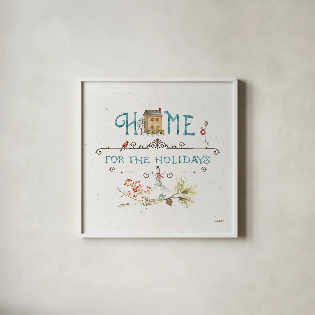 Our Christmas Story XI by Lisa Audit. Shown in a crisp white glass frame for a clean and minimalist style. Available as an archival giclee rolled canvas, fine art paper, or poster print. SKU 47740a.