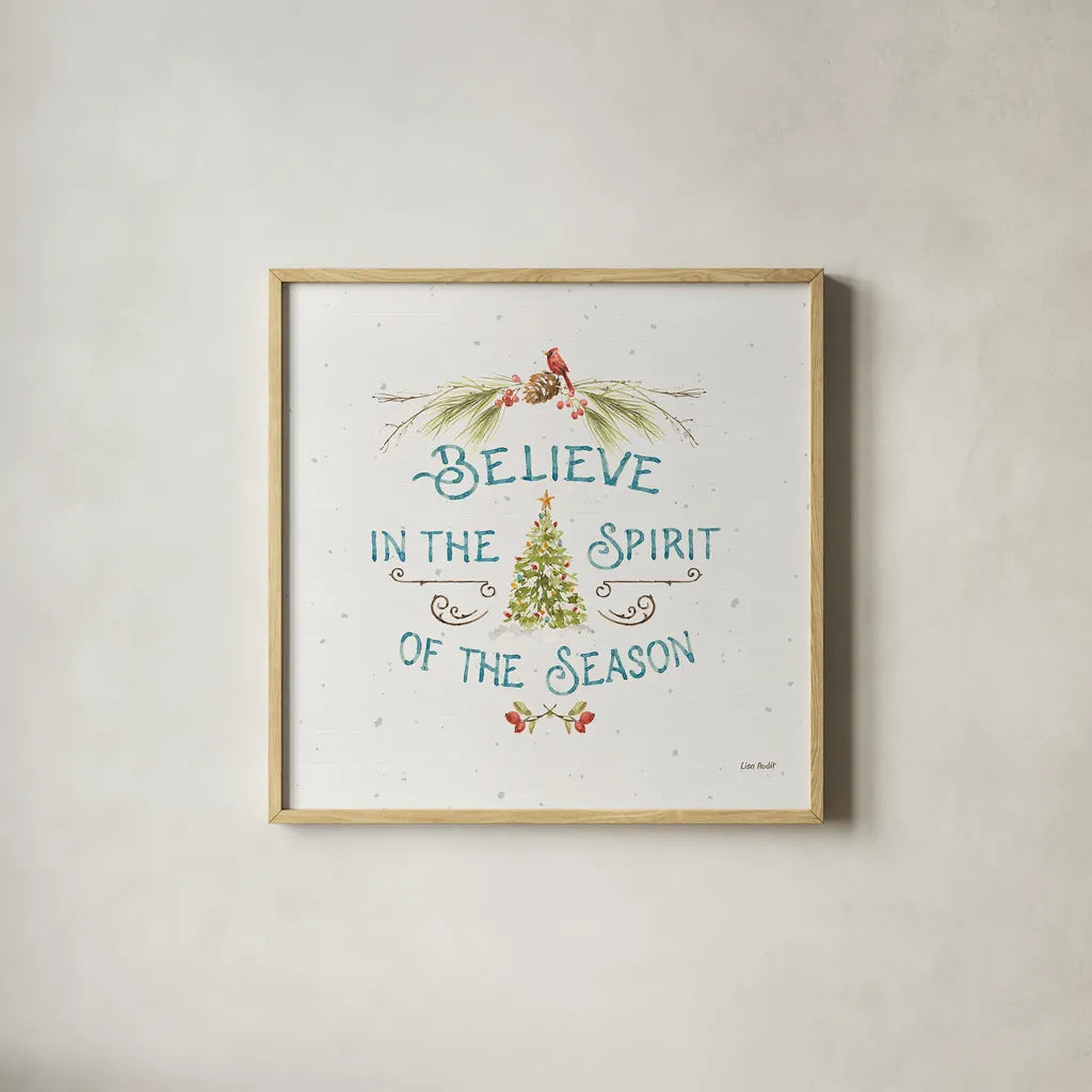 Our Christmas Story XIII by Lisa Audit. Shown in a natural wood glass frame for a timeless modern aesthetic. Available as an archival giclee rolled canvas, fine art paper, or poster print. SKU 47742a.