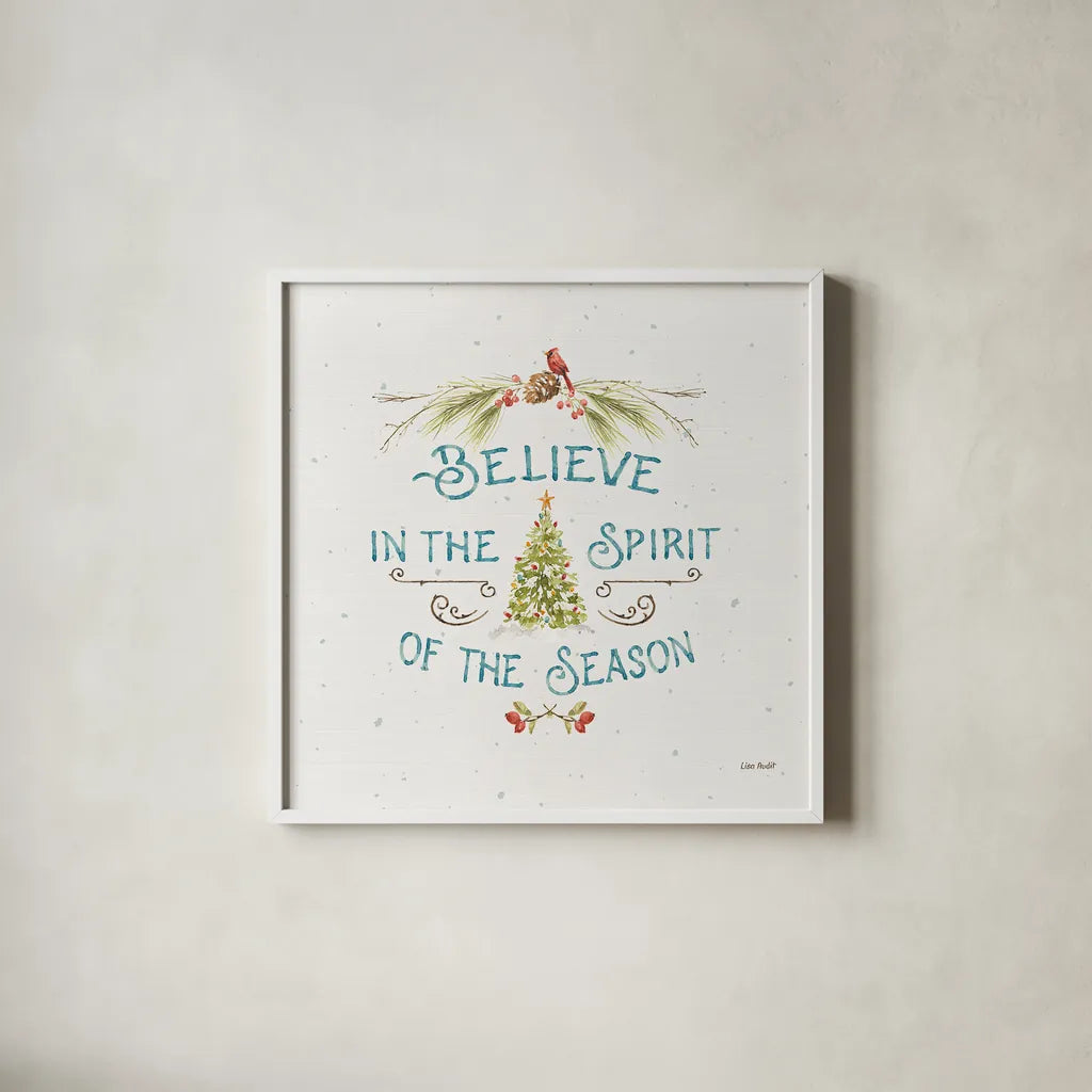Our Christmas Story XIII by Lisa Audit. Shown in a crisp white glass frame for a clean and minimalist style. Available as an archival giclee rolled canvas, fine art paper, or poster print. SKU 47742a.