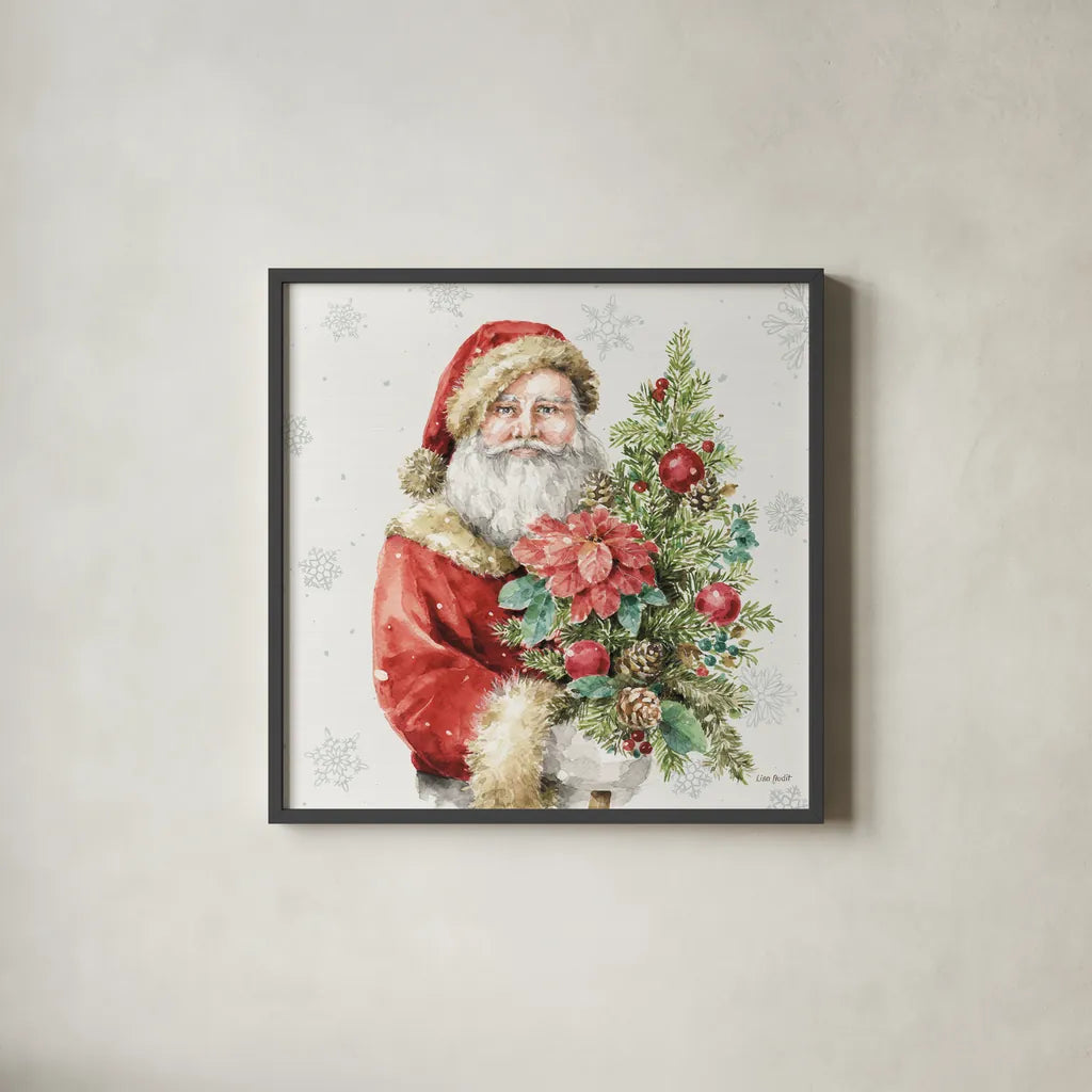 Our Christmas Story XIV by Lisa Audit. Shown in a sleek black glass frame for a contemporary gallery look. Available as an archival giclee rolled canvas, fine art paper, or poster print. SKU 82084a.