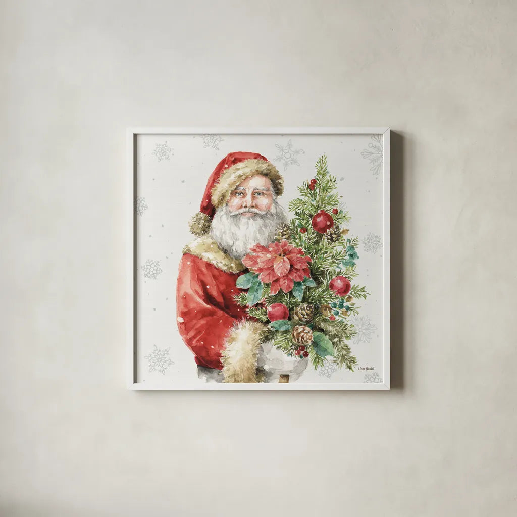 Our Christmas Story XIV by Lisa Audit. Shown in a crisp white glass frame for a clean and minimalist style. Available as an archival giclee rolled canvas, fine art paper, or poster print. SKU 82084a.