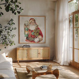 Our Christmas Story XV by Lisa Audit. Shown in a natural wood frame in a cozy modern living room. Available as an archival giclee rolled canvas, fine art paper, or poster print. SKU 82085a.