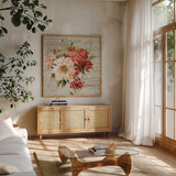 PS Je Taime Light I by Lisa Audit. Shown in a natural wood frame in a cozy modern living room. Available as an archival giclee rolled canvas, fine art paper, or poster print. SKU 14177a.