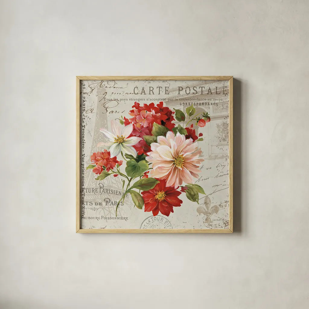 PS Je Taime Light II by Lisa Audit. Shown in a natural wood glass frame for a timeless modern aesthetic. Available as an archival giclee rolled canvas, fine art paper, or poster print. SKU 14178a.