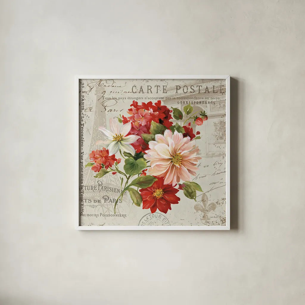 PS Je Taime Light II by Lisa Audit. Shown in a crisp white glass frame for a clean and minimalist style. Available as an archival giclee rolled canvas, fine art paper, or poster print. SKU 14178a.