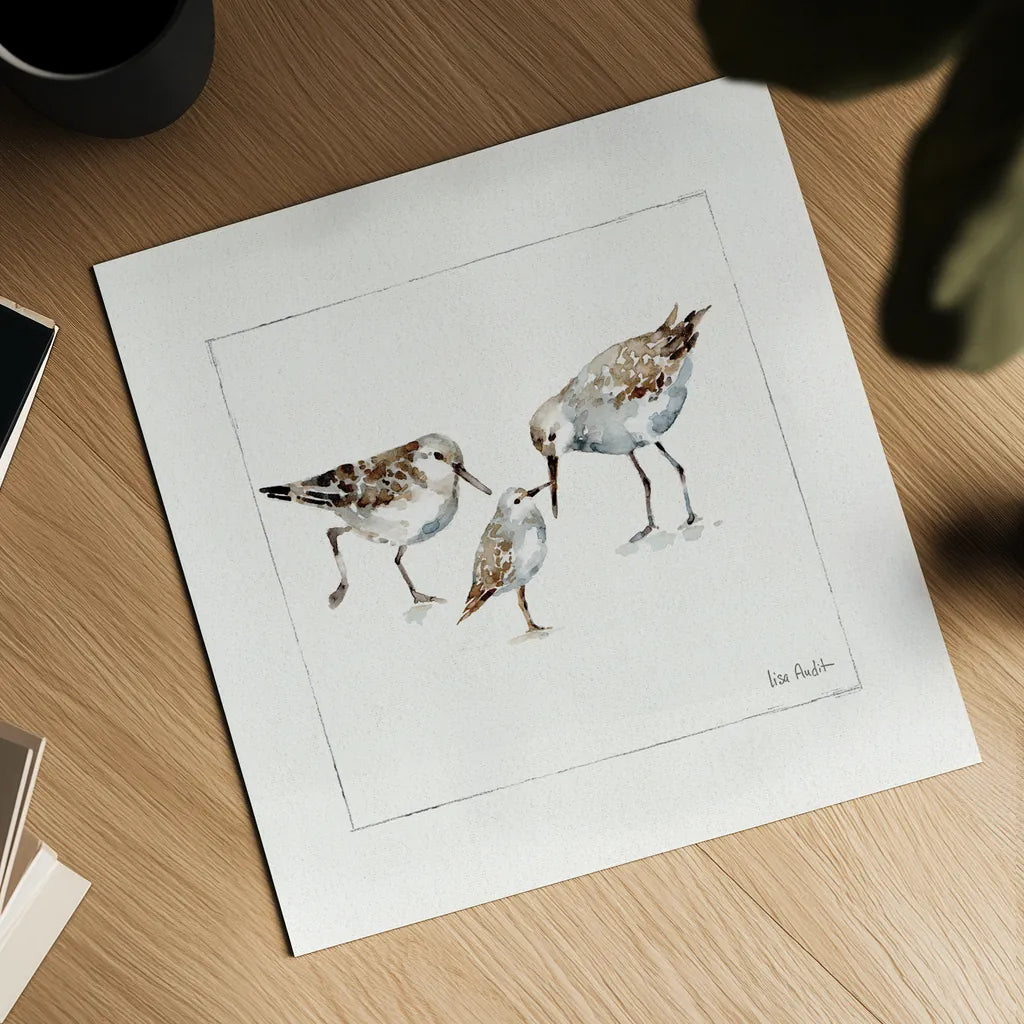Pebbles And Sandpipers III v2 by Lisa Audit. Shown as a detailed flat fine art print, highlighting archival giclee quality. Available as an archival giclee rolled canvas, fine art paper, or poster print. SKU 104091a.