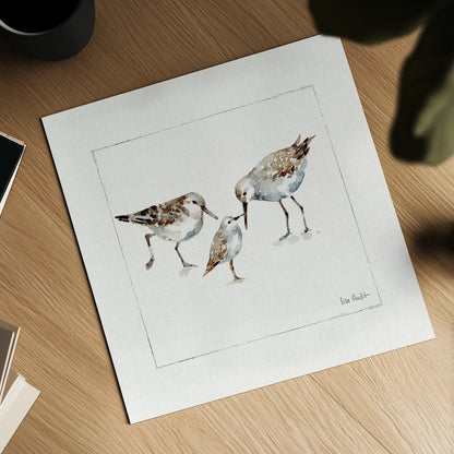 Pebbles And Sandpipers III v2 by Lisa Audit. Shown as a detailed flat fine art print, highlighting archival giclee quality. Available as an archival giclee rolled canvas, fine art paper, or poster print. SKU 104091a.