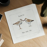 Pebbles and Sandpipers II by Lisa Audit. Shown as a detailed flat fine art print, highlighting archival giclee quality. Available as an archival giclee rolled canvas, fine art paper, or poster print. SKU 17344a.